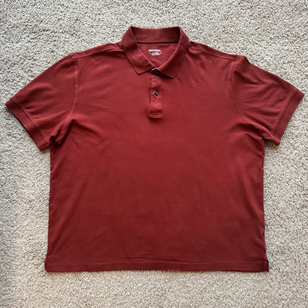 Untuckit Polo Mens XL Damaschino Maroon Shirt Casual Regular Fit Short Sleeve